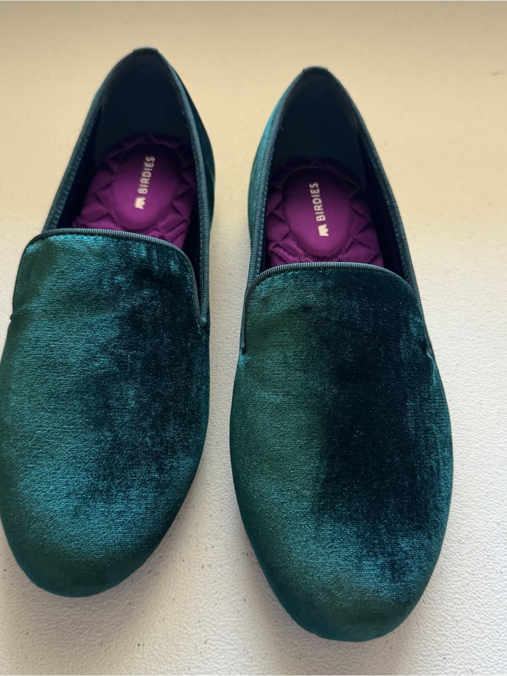 Birdies The Starling loafer shoes in green velvet - Picture 2 of 8